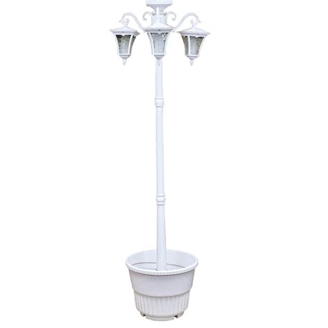 white solar lamp post planter.